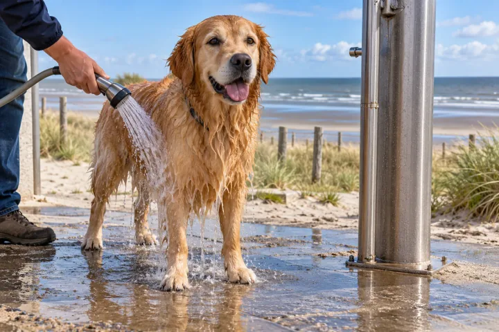 Illustration: Hundeduschen am Strand