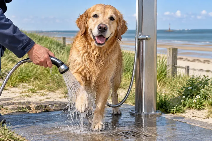 Illustration: Hundeduschen am Strand